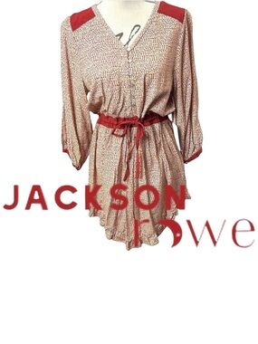 NWT Jackson Rowe Burgundy/Cream Evie Juno Cinched Drawstring Waist Dress (XS/S)